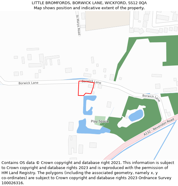 LITTLE BROMFORDS, BORWICK LANE, WICKFORD, SS12 0QA: Location map and indicative extent of plot