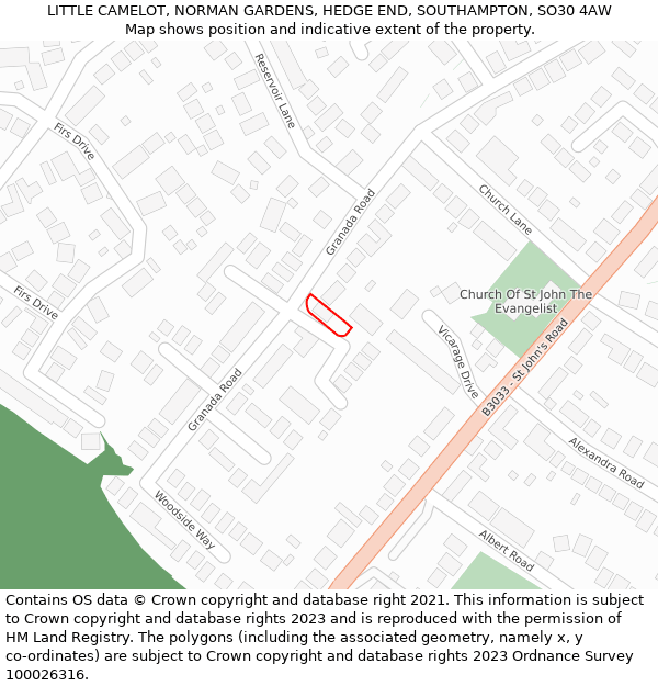 LITTLE CAMELOT, NORMAN GARDENS, HEDGE END, SOUTHAMPTON, SO30 4AW: Location map and indicative extent of plot