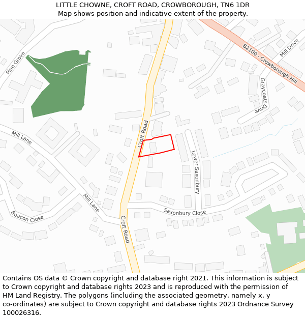 LITTLE CHOWNE, CROFT ROAD, CROWBOROUGH, TN6 1DR: Location map and indicative extent of plot