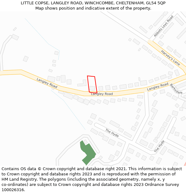 LITTLE COPSE, LANGLEY ROAD, WINCHCOMBE, CHELTENHAM, GL54 5QP: Location map and indicative extent of plot