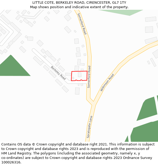 LITTLE COTE, BERKELEY ROAD, CIRENCESTER, GL7 1TY: Location map and indicative extent of plot
