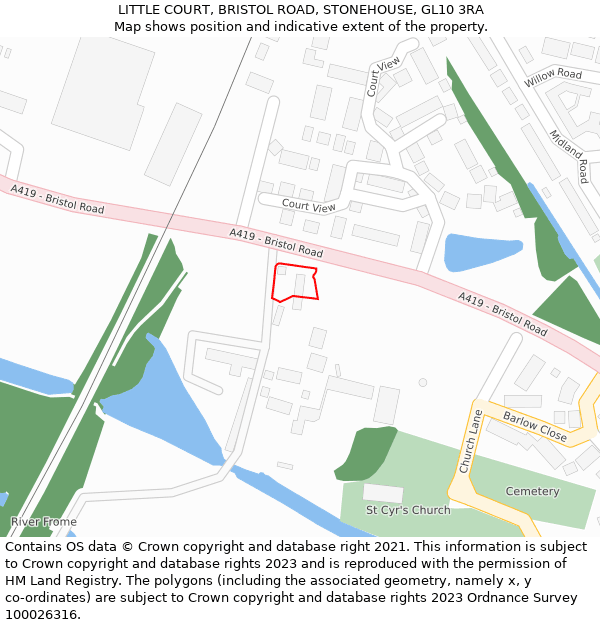 LITTLE COURT, BRISTOL ROAD, STONEHOUSE, GL10 3RA: Location map and indicative extent of plot