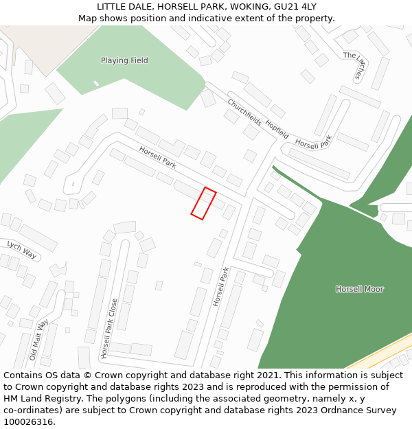 LITTLE DALE, HORSELL PARK, WOKING, GU21 4LY: Location map and indicative extent of plot