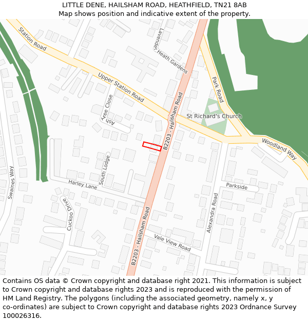 LITTLE DENE, HAILSHAM ROAD, HEATHFIELD, TN21 8AB: Location map and indicative extent of plot