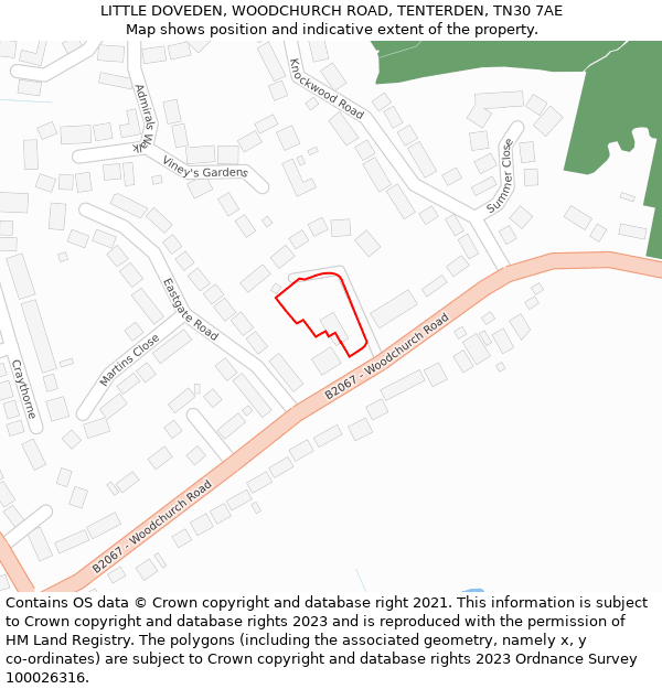 LITTLE DOVEDEN, WOODCHURCH ROAD, TENTERDEN, TN30 7AE: Location map and indicative extent of plot