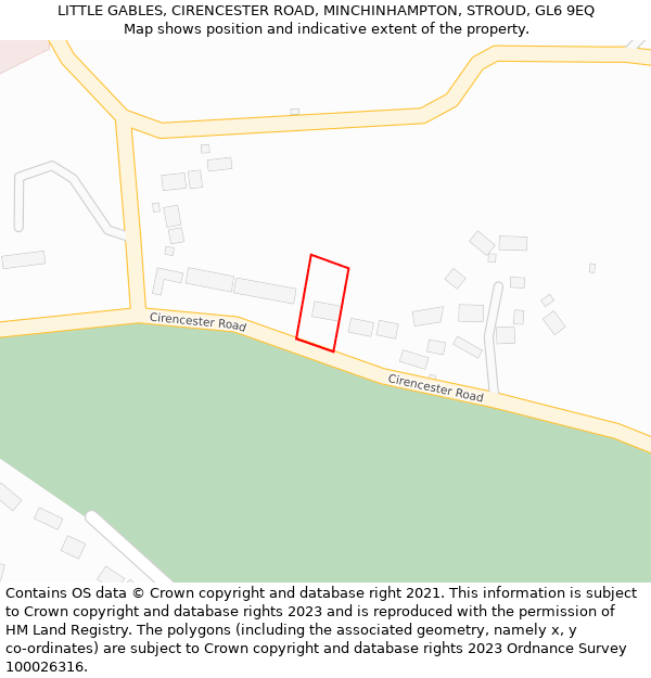 LITTLE GABLES, CIRENCESTER ROAD, MINCHINHAMPTON, STROUD, GL6 9EQ: Location map and indicative extent of plot