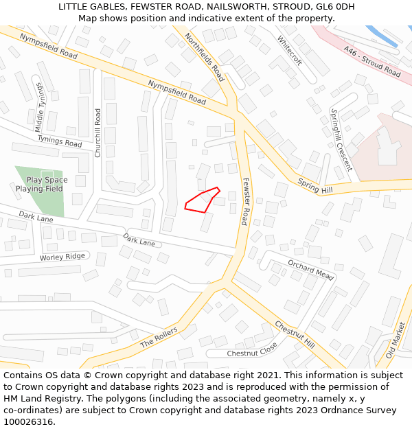 LITTLE GABLES, FEWSTER ROAD, NAILSWORTH, STROUD, GL6 0DH: Location map and indicative extent of plot