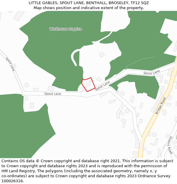 LITTLE GABLES, SPOUT LANE, BENTHALL, BROSELEY, TF12 5QZ: Location map and indicative extent of plot