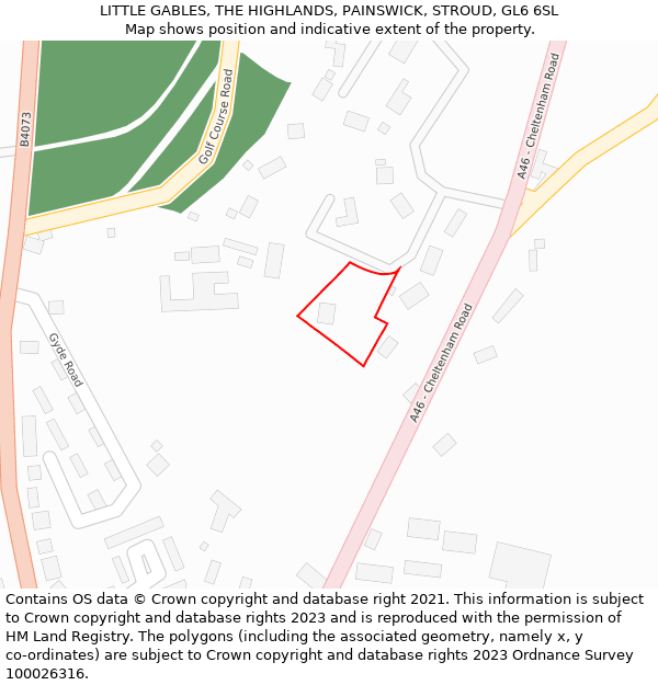LITTLE GABLES, THE HIGHLANDS, PAINSWICK, STROUD, GL6 6SL: Location map and indicative extent of plot