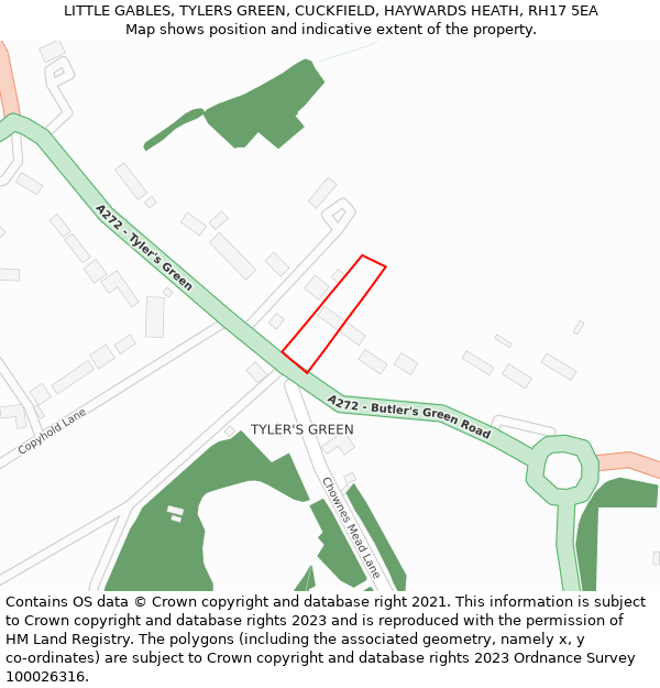 LITTLE GABLES, TYLERS GREEN, CUCKFIELD, HAYWARDS HEATH, RH17 5EA: Location map and indicative extent of plot