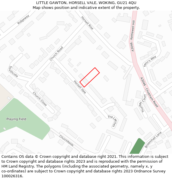 LITTLE GAWTON, HORSELL VALE, WOKING, GU21 4QU: Location map and indicative extent of plot