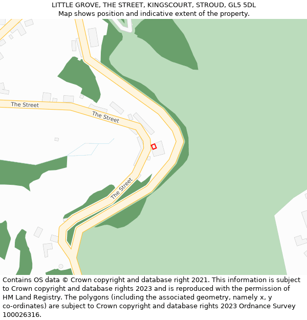 LITTLE GROVE, THE STREET, KINGSCOURT, STROUD, GL5 5DL: Location map and indicative extent of plot