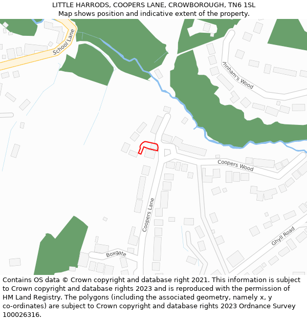 LITTLE HARRODS, COOPERS LANE, CROWBOROUGH, TN6 1SL: Location map and indicative extent of plot