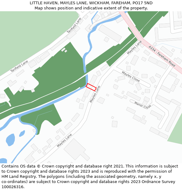 LITTLE HAVEN, MAYLES LANE, WICKHAM, FAREHAM, PO17 5ND: Location map and indicative extent of plot