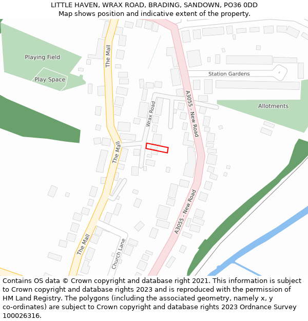 LITTLE HAVEN, WRAX ROAD, BRADING, SANDOWN, PO36 0DD: Location map and indicative extent of plot