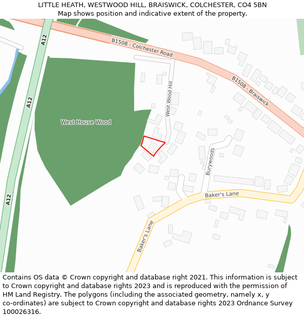 LITTLE HEATH, WESTWOOD HILL, BRAISWICK, COLCHESTER, CO4 5BN: Location map and indicative extent of plot