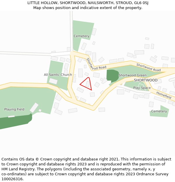 LITTLE HOLLOW, SHORTWOOD, NAILSWORTH, STROUD, GL6 0SJ: Location map and indicative extent of plot