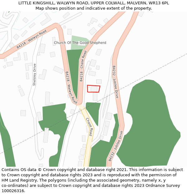 LITTLE KINGSHILL, WALWYN ROAD, UPPER COLWALL, MALVERN, WR13 6PL: Location map and indicative extent of plot