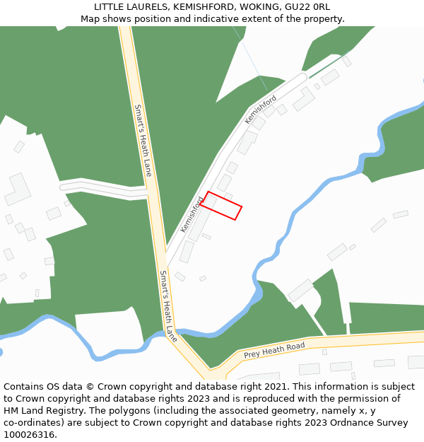 LITTLE LAURELS, KEMISHFORD, WOKING, GU22 0RL: Location map and indicative extent of plot