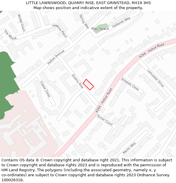 LITTLE LAWNSWOOD, QUARRY RISE, EAST GRINSTEAD, RH19 3HS: Location map and indicative extent of plot