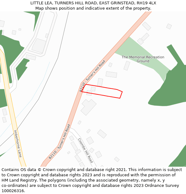 LITTLE LEA, TURNERS HILL ROAD, EAST GRINSTEAD, RH19 4LX: Location map and indicative extent of plot