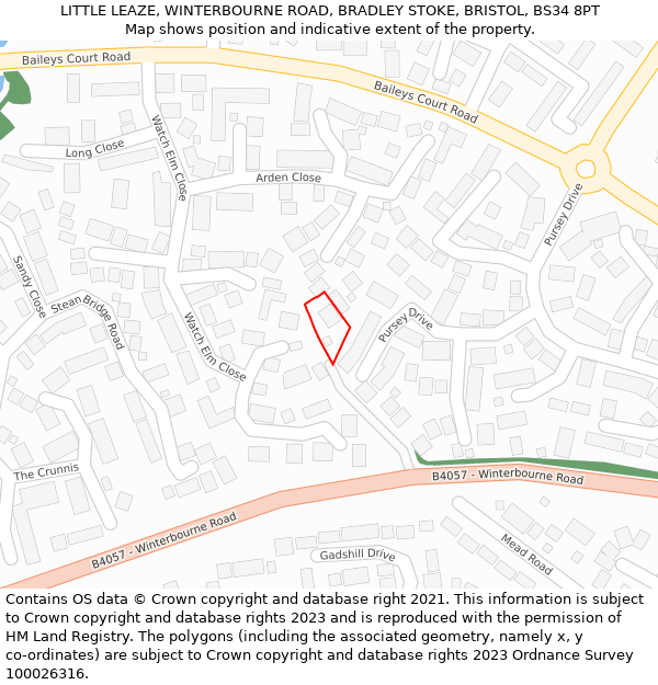 LITTLE LEAZE, WINTERBOURNE ROAD, BRADLEY STOKE, BRISTOL, BS34 8PT: Location map and indicative extent of plot