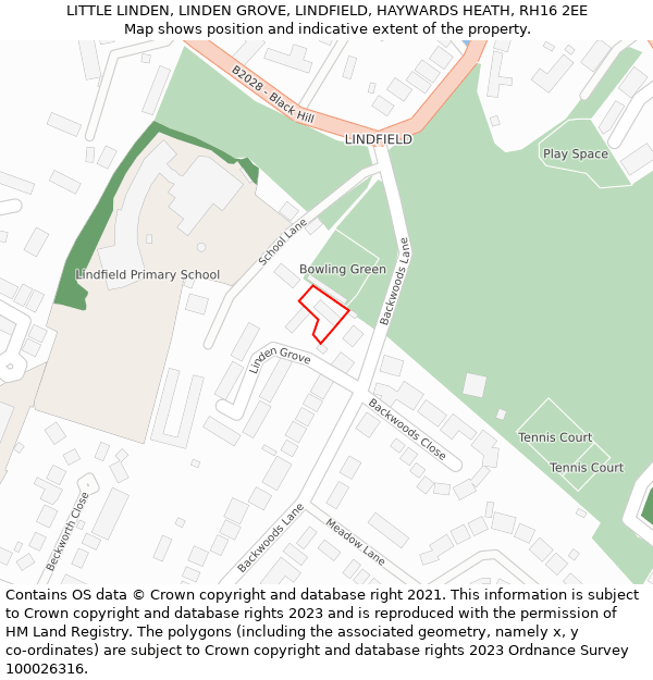LITTLE LINDEN, LINDEN GROVE, LINDFIELD, HAYWARDS HEATH, RH16 2EE: Location map and indicative extent of plot