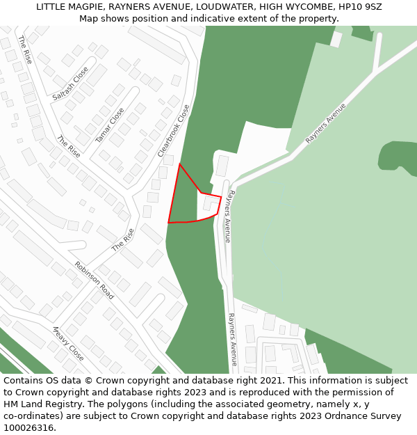 LITTLE MAGPIE, RAYNERS AVENUE, LOUDWATER, HIGH WYCOMBE, HP10 9SZ: Location map and indicative extent of plot