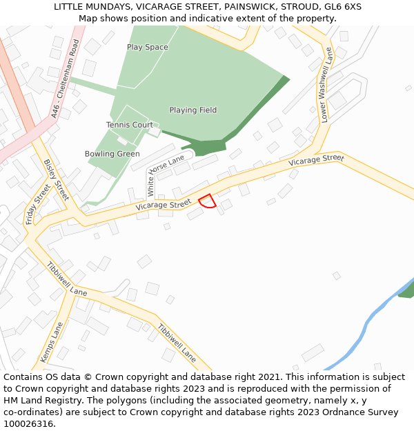 LITTLE MUNDAYS, VICARAGE STREET, PAINSWICK, STROUD, GL6 6XS: Location map and indicative extent of plot