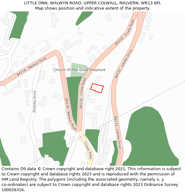 LITTLE ONN, WALWYN ROAD, UPPER COLWALL, MALVERN, WR13 6PL: Location map and indicative extent of plot