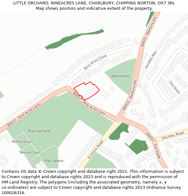 LITTLE ORCHARD, NINEACRES LANE, CHARLBURY, CHIPPING NORTON, OX7 3RL: Location map and indicative extent of plot