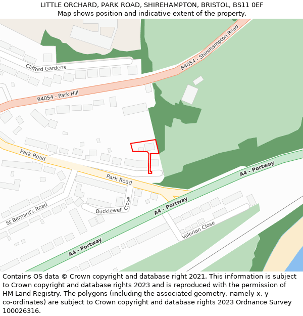 LITTLE ORCHARD, PARK ROAD, SHIREHAMPTON, BRISTOL, BS11 0EF: Location map and indicative extent of plot