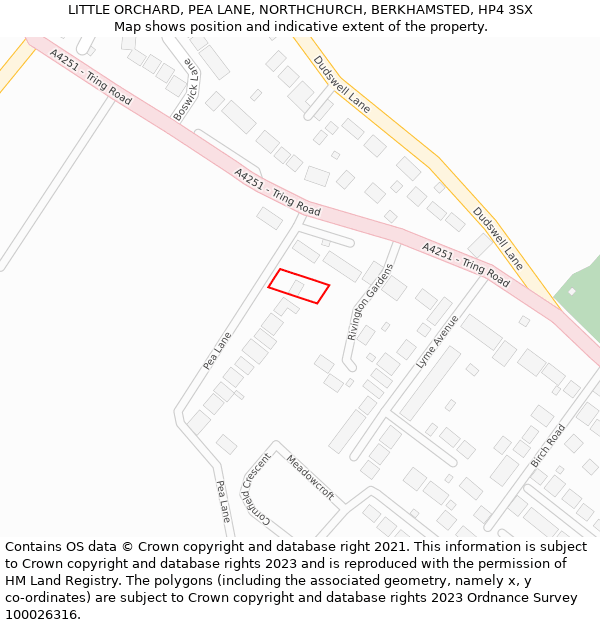 LITTLE ORCHARD, PEA LANE, NORTHCHURCH, BERKHAMSTED, HP4 3SX: Location map and indicative extent of plot