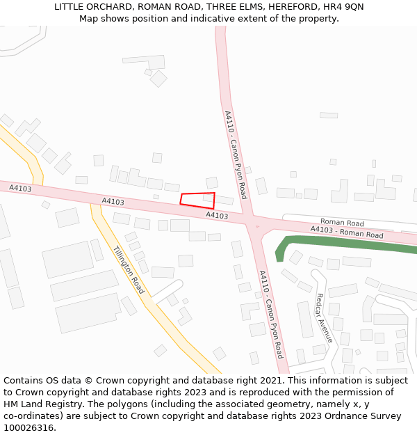 LITTLE ORCHARD, ROMAN ROAD, THREE ELMS, HEREFORD, HR4 9QN: Location map and indicative extent of plot