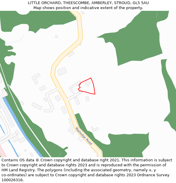 LITTLE ORCHARD, THEESCOMBE, AMBERLEY, STROUD, GL5 5AU: Location map and indicative extent of plot