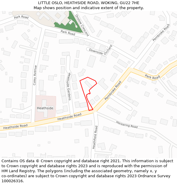 LITTLE OSLO, HEATHSIDE ROAD, WOKING, GU22 7HE: Location map and indicative extent of plot