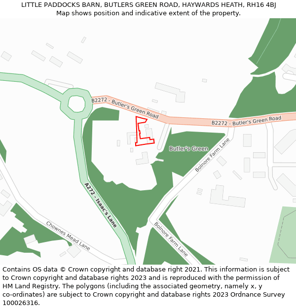 LITTLE PADDOCKS BARN, BUTLERS GREEN ROAD, HAYWARDS HEATH, RH16 4BJ: Location map and indicative extent of plot