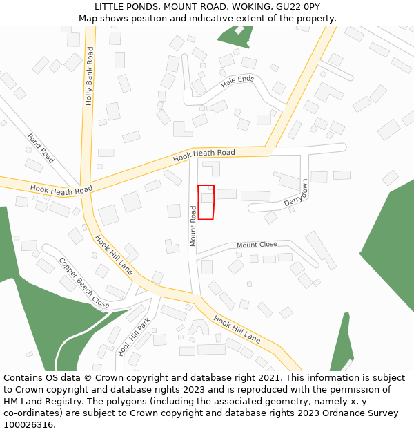 LITTLE PONDS, MOUNT ROAD, WOKING, GU22 0PY: Location map and indicative extent of plot