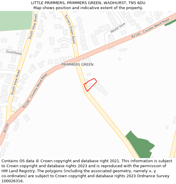 LITTLE PRIMMERS, PRIMMERS GREEN, WADHURST, TN5 6DU: Location map and indicative extent of plot