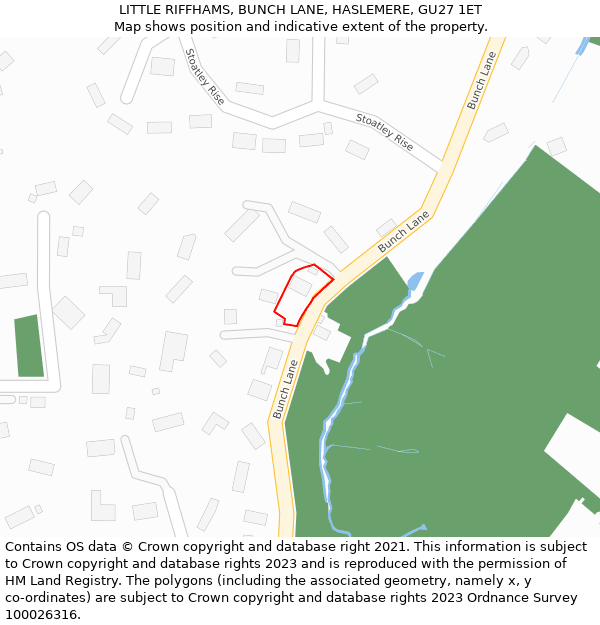 LITTLE RIFFHAMS, BUNCH LANE, HASLEMERE, GU27 1ET: Location map and indicative extent of plot