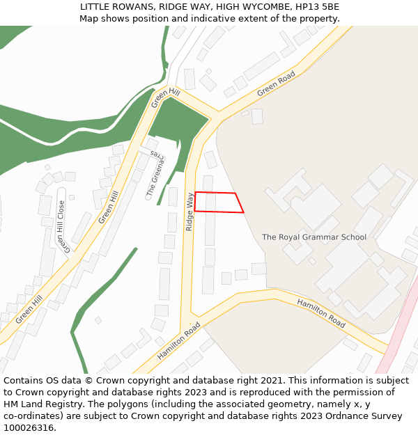 LITTLE ROWANS, RIDGE WAY, HIGH WYCOMBE, HP13 5BE: Location map and indicative extent of plot