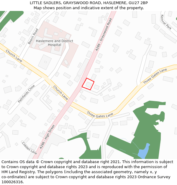 LITTLE SADLERS, GRAYSWOOD ROAD, HASLEMERE, GU27 2BP: Location map and indicative extent of plot