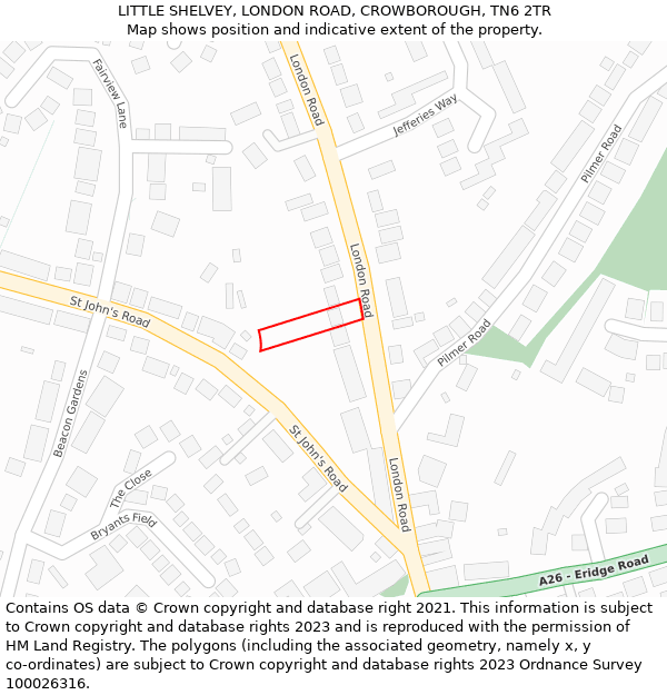 LITTLE SHELVEY, LONDON ROAD, CROWBOROUGH, TN6 2TR: Location map and indicative extent of plot