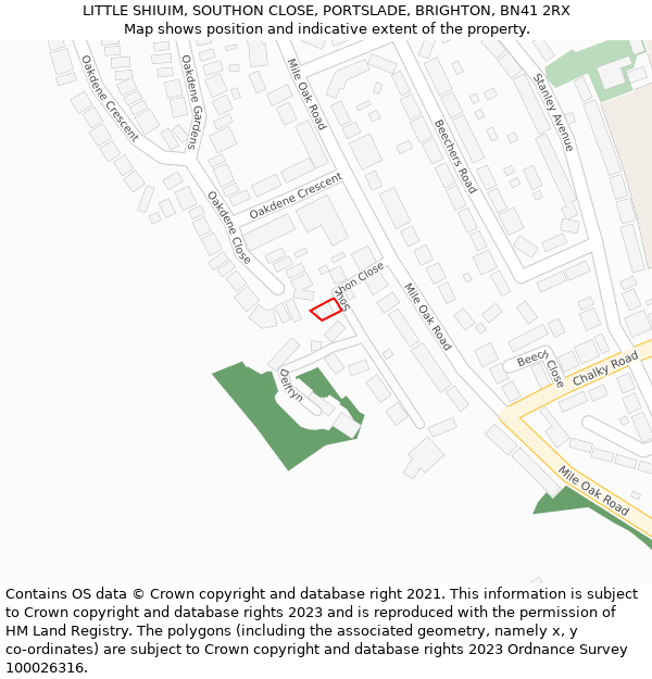 LITTLE SHIUIM, SOUTHON CLOSE, PORTSLADE, BRIGHTON, BN41 2RX: Location map and indicative extent of plot