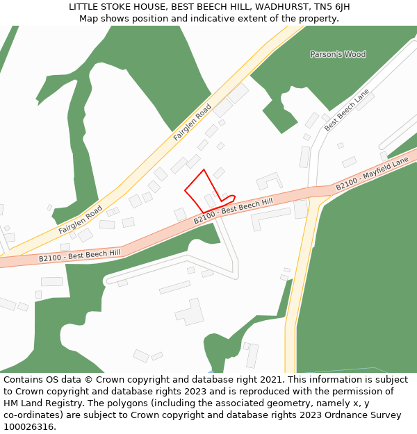 LITTLE STOKE HOUSE, BEST BEECH HILL, WADHURST, TN5 6JH: Location map and indicative extent of plot