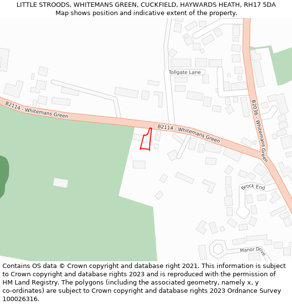 LITTLE STROODS, WHITEMANS GREEN, CUCKFIELD, HAYWARDS HEATH, RH17 5DA: Location map and indicative extent of plot