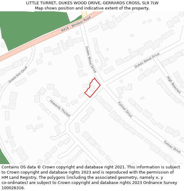 LITTLE TURRET, DUKES WOOD DRIVE, GERRARDS CROSS, SL9 7LW: Location map and indicative extent of plot