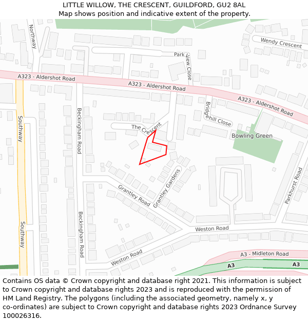 LITTLE WILLOW, THE CRESCENT, GUILDFORD, GU2 8AL: Location map and indicative extent of plot