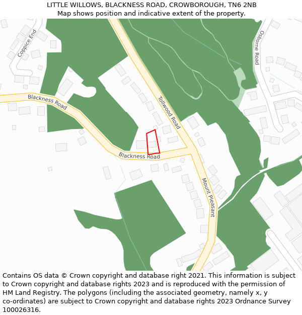 LITTLE WILLOWS, BLACKNESS ROAD, CROWBOROUGH, TN6 2NB: Location map and indicative extent of plot