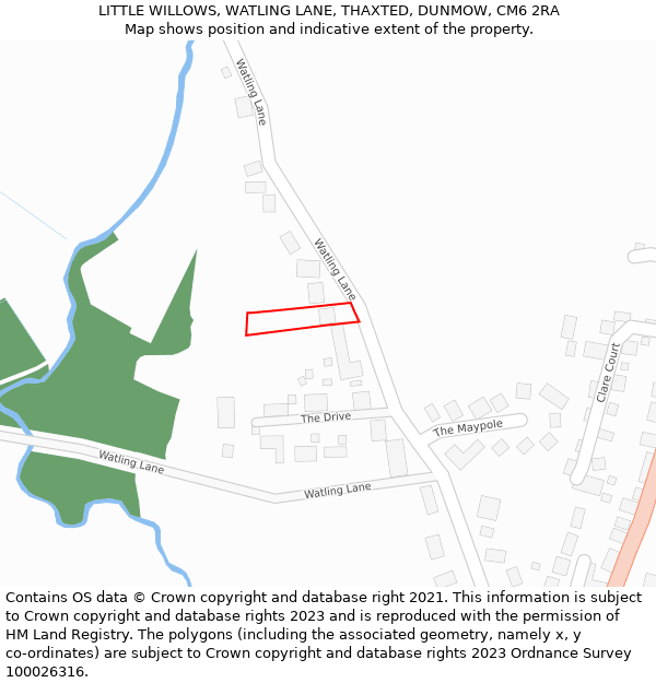 LITTLE WILLOWS, WATLING LANE, THAXTED, DUNMOW, CM6 2RA: Location map and indicative extent of plot